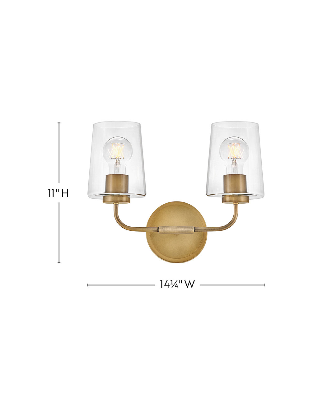 Viva 2 Light Transparent Dimmable Vanity Light, Heritage Brass