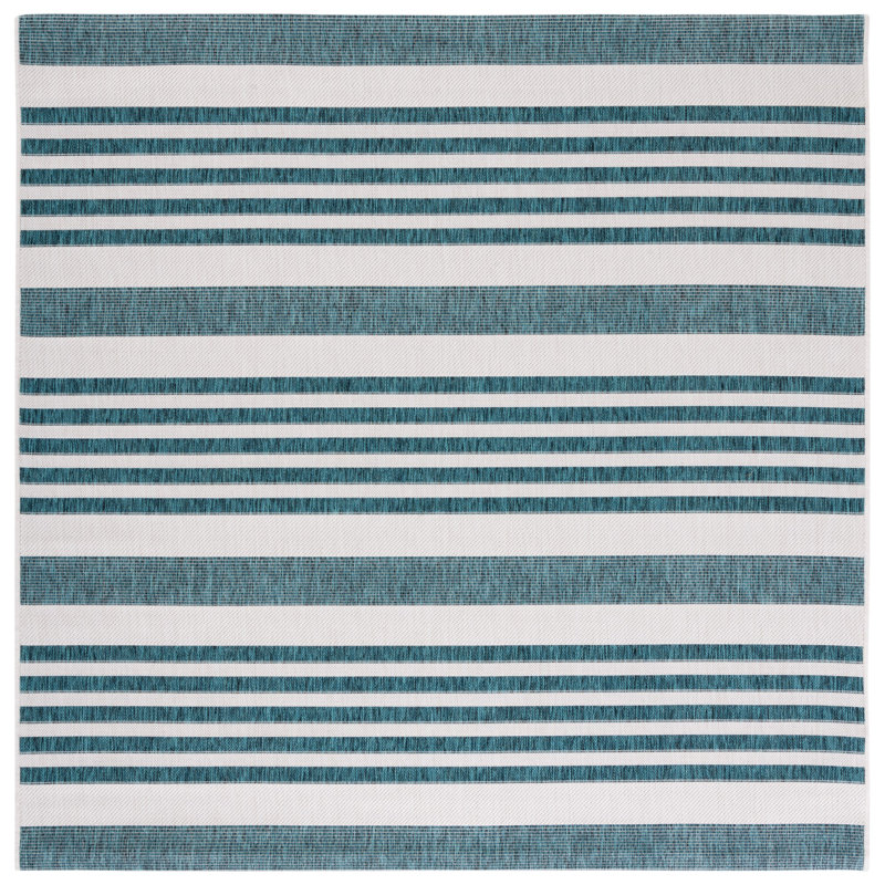 Huson Striped Teal Indoor/Outdoor Area Rug, Square 6'7"