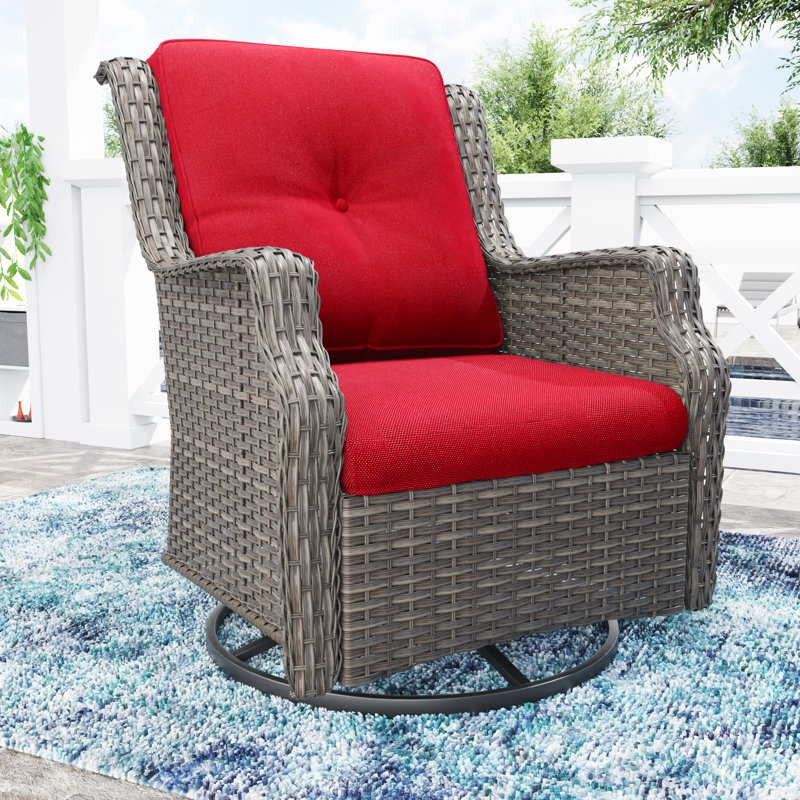 Chaise de patio pivotante avec coussins Nihat, Rouge