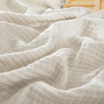 PHF 100% Cotton Muslin Blanket, 4-Layer Lightweight Gauze Throw, Breathable Cloud-Soft Minimalist Blanket for Bed, Couch, Camping & Baby