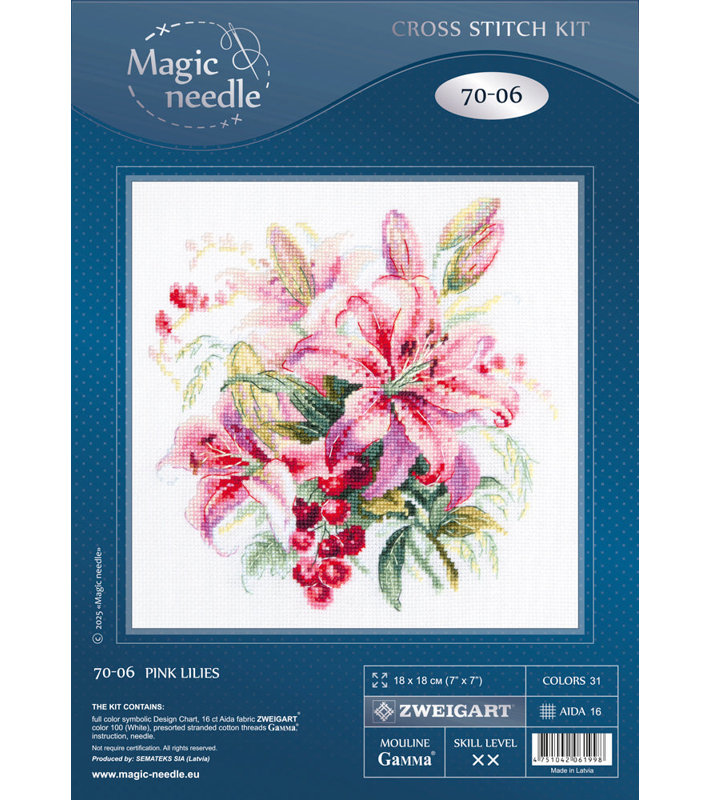 Pink Lilies Counted Cross Stitch Kit by Magic Needle 70-06