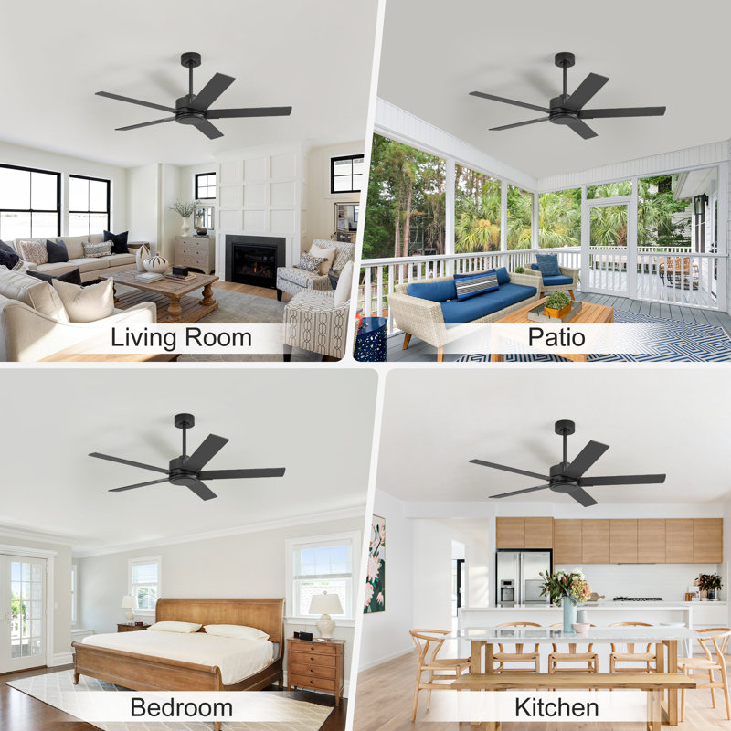 48"/56"/60" 6 - Blade Indoor Farmhouse Ceiling Fan with Lightless,Reversible DC Motor, 6-Speed Remote Control, 56" Wide, No
