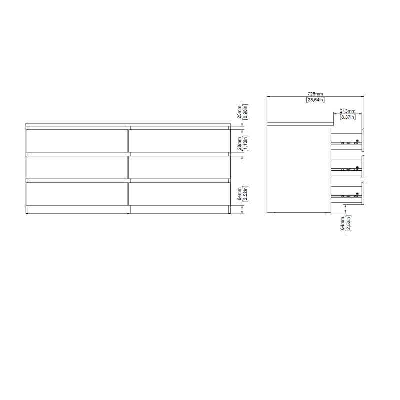 Jada 6 Drawer 60.5" W Double Dresser, Black Wood Grain