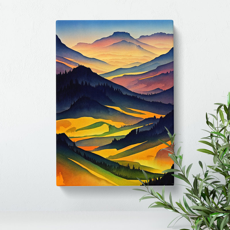 Meadow Landscape Watercolour No.2 - Wrapped Canvas, 50cm H x 35cm W x 3cm D