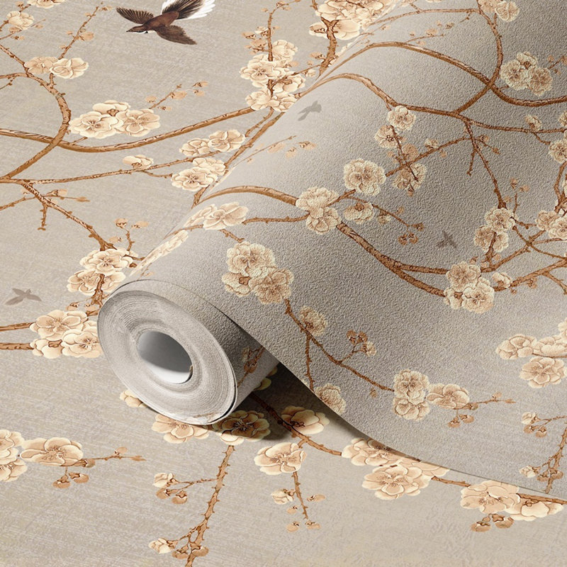 Papier peint fleurs de cerisier en fleurs, L 87,96 po x l 163 po, Brun