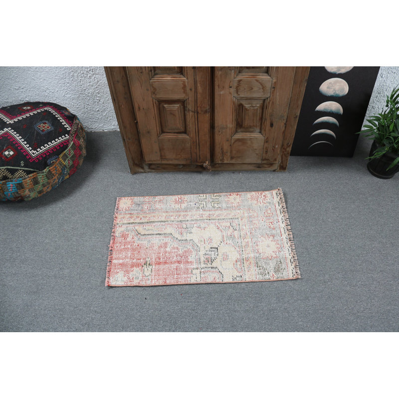 Vintage Handwoven Turkish Rug with Cream Geometric Patterns for Bohemian Floor Decor