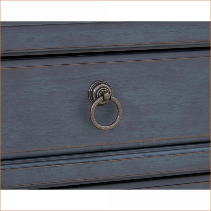 Table de chevet 3 tiroirs en velours côtelé bleu - aucun assemblage requis