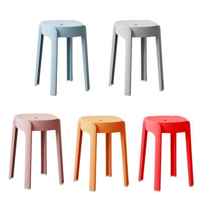 Stackable Stools Set Lightweight Plastic Seating Stools (Set of  5)