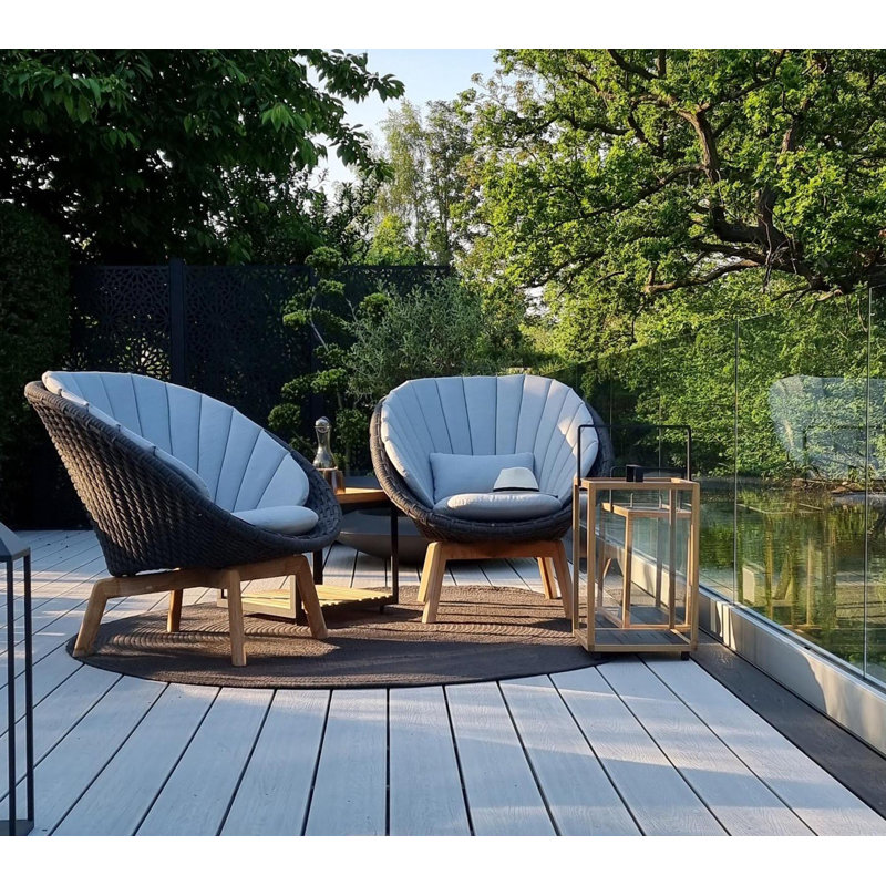 Peacock Papasan Chair with Teak Legs, Dark Blue, Dark Gray/Teak