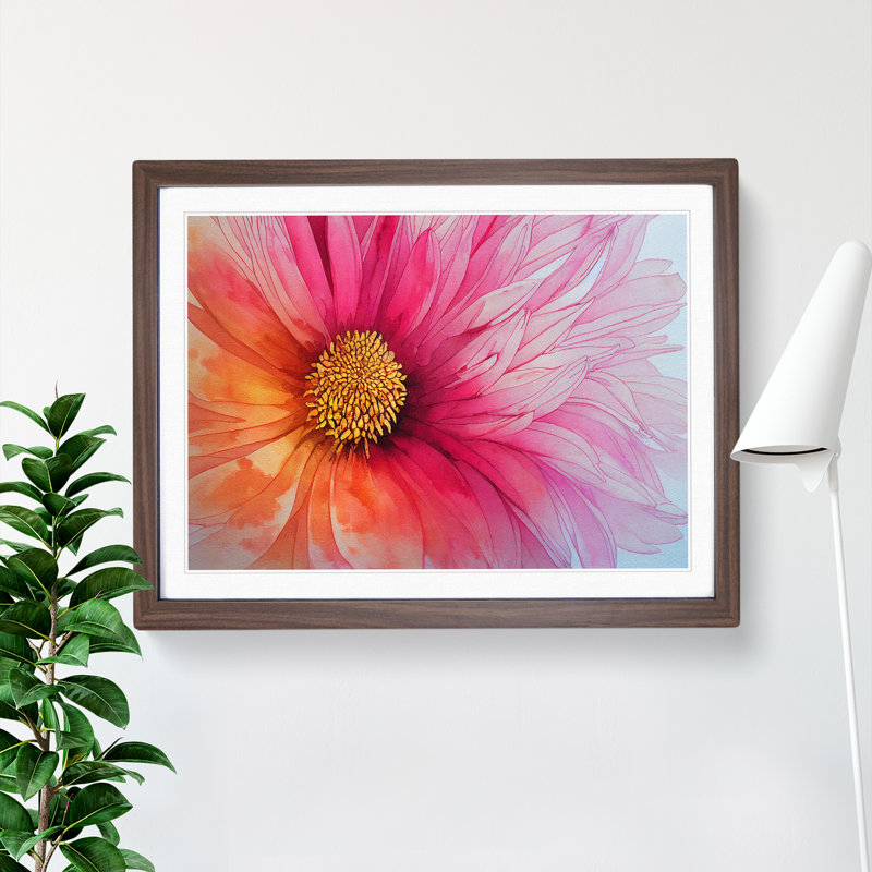 Chrysanthemum Watercolour Flower Vol.1 - Framed Print, 25cm H x 34cm W x 2cm D, Walnut Framed