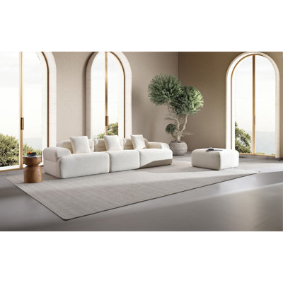 120"Wide Modern Cloud Modular Sectional Sofa with Reversible Ottoman, Boneless Sofa,Cream White Corduroy