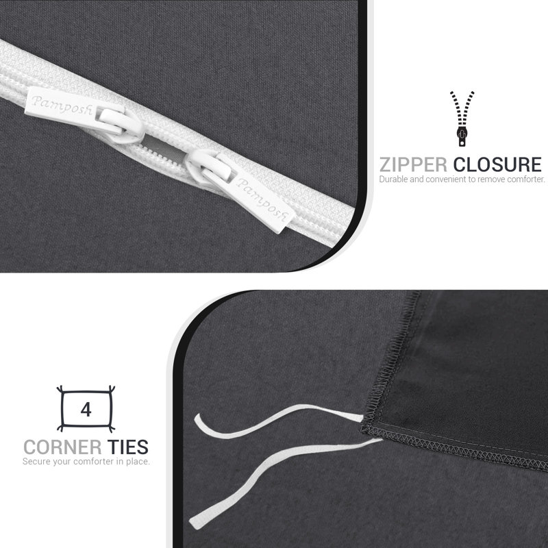 Microfiber Solid Colour Duvet Cover Set, Double (200cm x 200cm), Grey