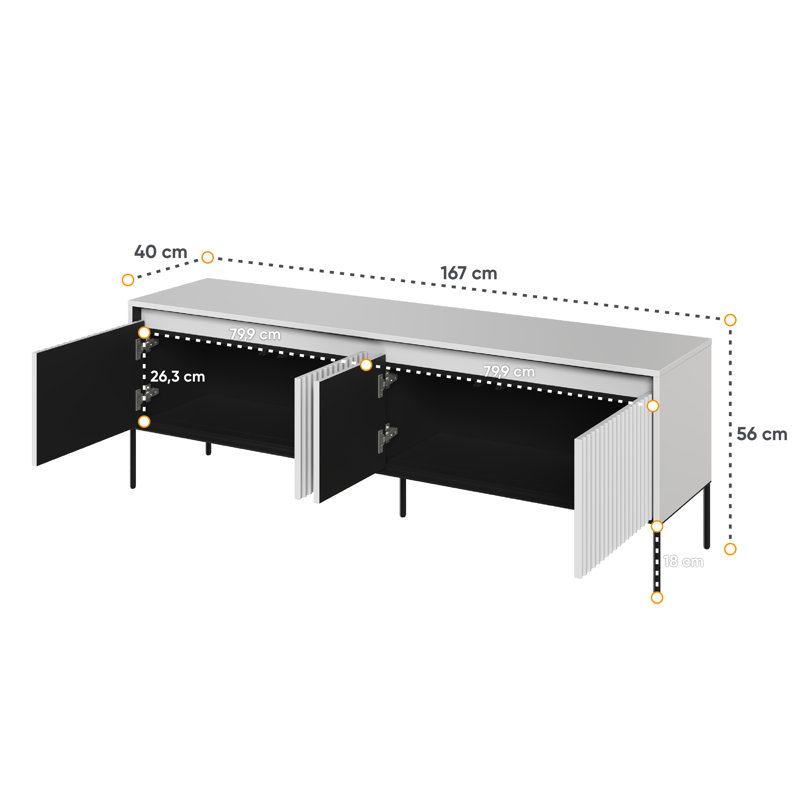 Alterizio Unfinished TV Stand, White/Black, 167cm W