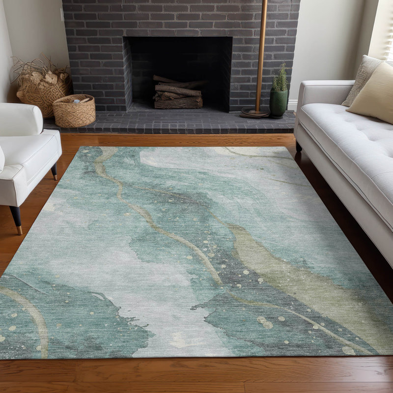 Tapis sarcelle intérieur / extérieur lavable à la machine Claudian ACN1533, Rectangle 5 pi x 7 pi 6 po