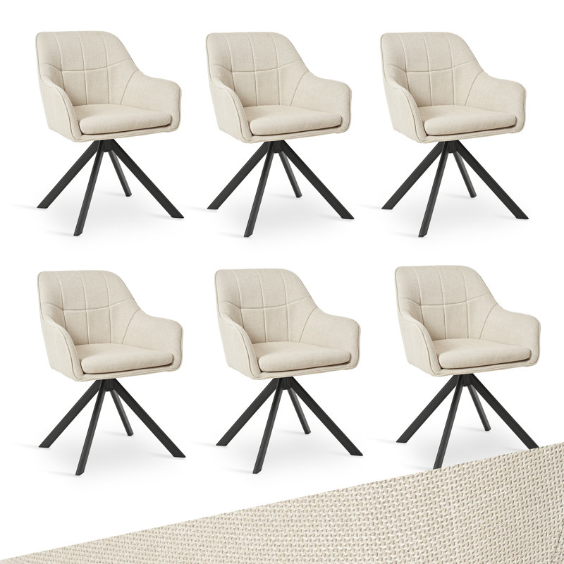 Modern Fabric Swivel Upholstered Dining Chair With Arm, Beige Linen