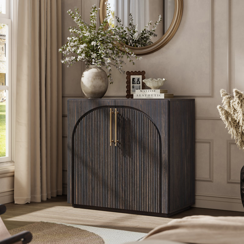 Buffet arqué cannelé de 31,42 po avec tablettes réglables, buffet moderne avec rangement pour salle à manger et cuisine, 1
