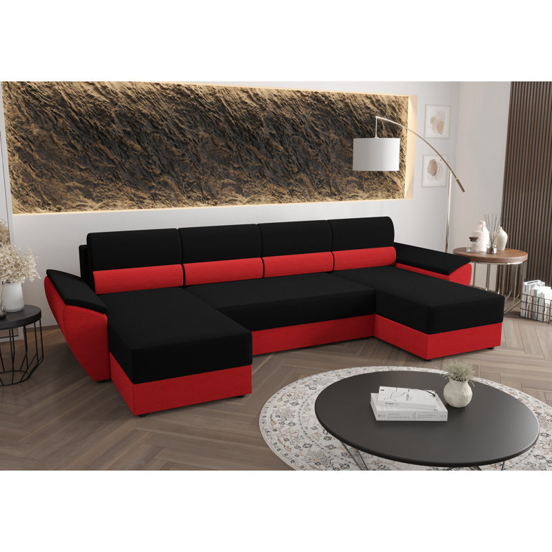 Berk 5 Seater Corner Sofa , Black/Red - Rainbow15/Rainbow22