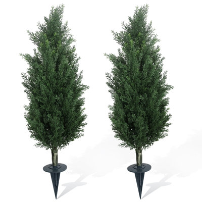 Set of 2 Artificial Pine with Earth Spike, UV-Resistant Artificial Plant, Plastic Artificial Plants, Fake Plant as Real for Living Room Bedroom Office Garden Decor Gift