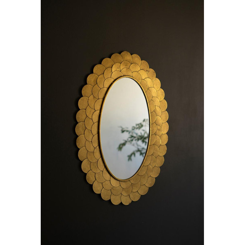  Miroir mural à pétales dorés - hauteur de 34,5 pouces - cadre festonné à trois couches