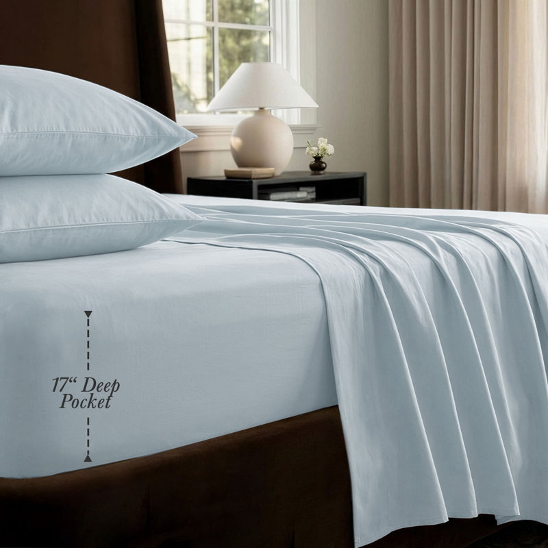 Threadmill 1200 Thread Count 100% Supima Cotton Sheet Set in Sateen Weave, Light Blue, Full Sheet Set with 2 Pillowcases