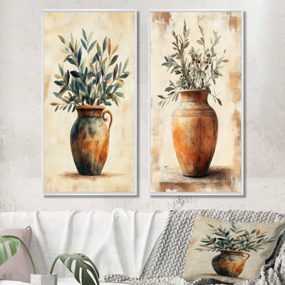 Olive Branch Canvas - Antique Urn 2 Piece Wall Art