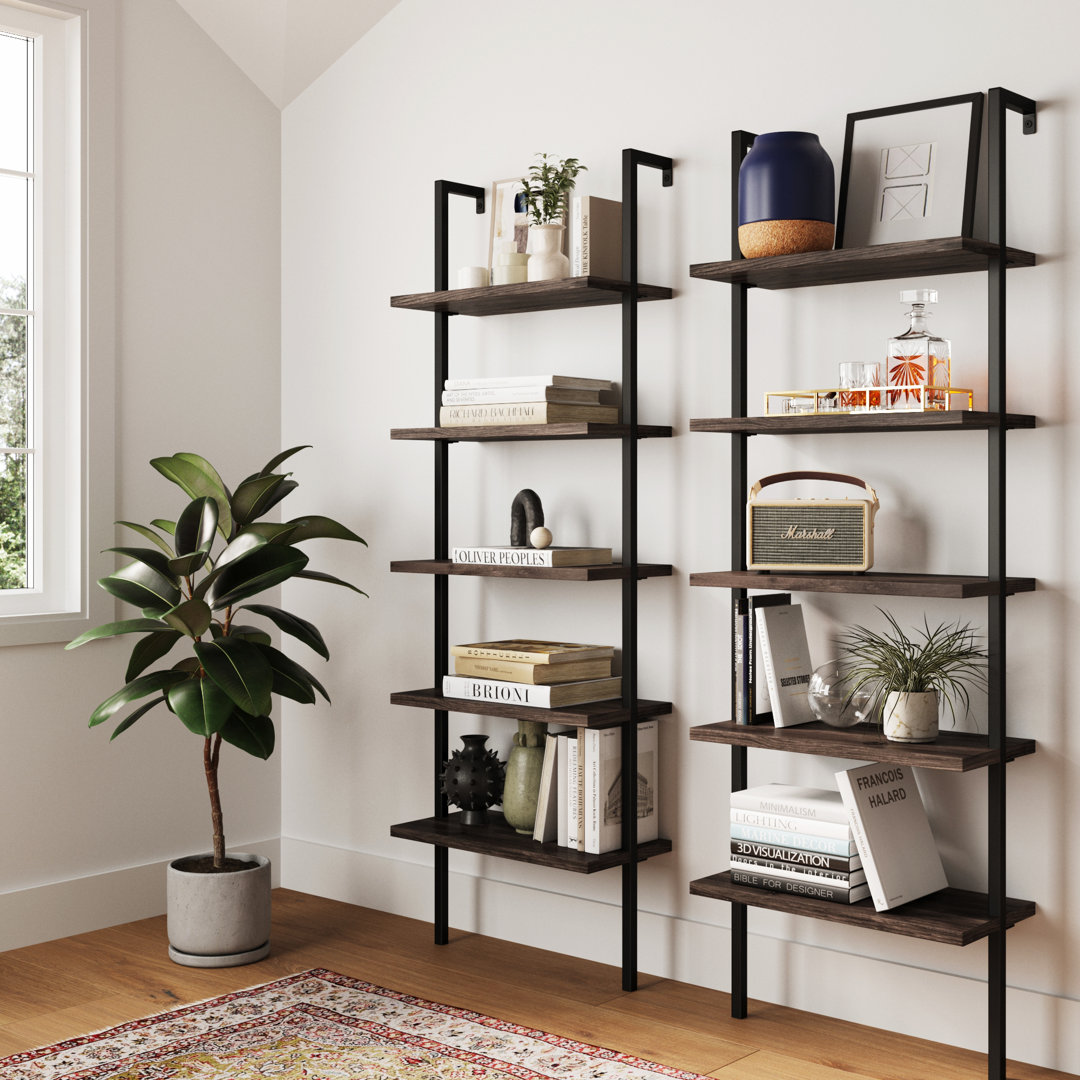 Theo 72.5'' H x 24'' W Steel Ladder Bookcase (Set of 2) Nathan James Color: Warm Walnut/Black