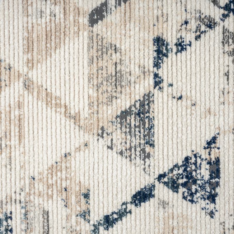 Tapis ivoire / gris / bleu Dequone, Rectangle 7 pi 9 po x 9 pi 9 po
