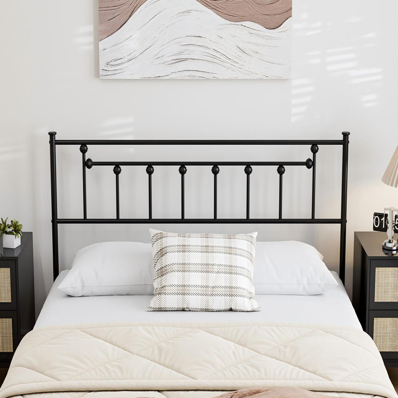 Metal Headboard - Adjustable Height - Only For Bedroom, Rustic Farmhouse Style, Attach Frame, Black, Full