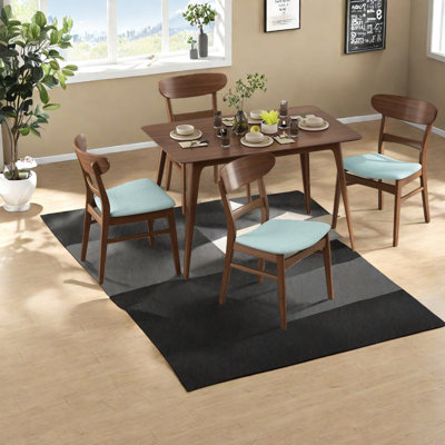 Ensemble de salle à manger 5 pièces Mid-Century moderne: table en bois d'hévéa et 4 chaises rembourrées, noyer et menthe