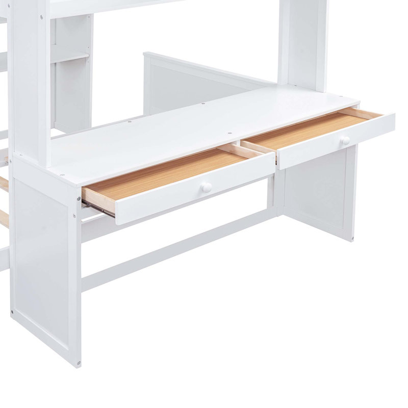 Lit mezzanine avec lit autonome, tablettes, bureau et garde-robe, Complète, Blanc