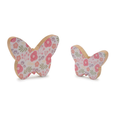 Ensemble de 2 décorations de papillons en bois à motif floral