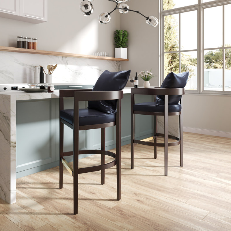 Ritz Mid-Century Modern Vegan Leather Upholstered Beech Wood Counter Stool in Black, Black, Counter Stool (26.5" Seat Height)