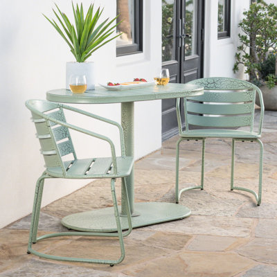 Bistro de jardin pour terrasse - Structure en fer, bleu sarcelle mat, 2 chaises et une table incluses