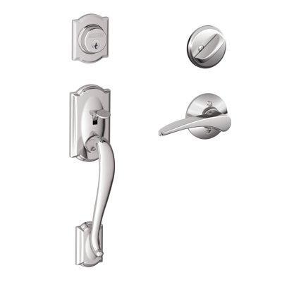 Camelot Handleset with Single Cylinder Deadbolt and Manhattan Door Lever and Rosette