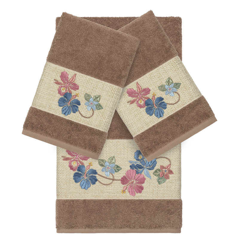 Caroline Embellished 3 Piece Towel Set, Latte