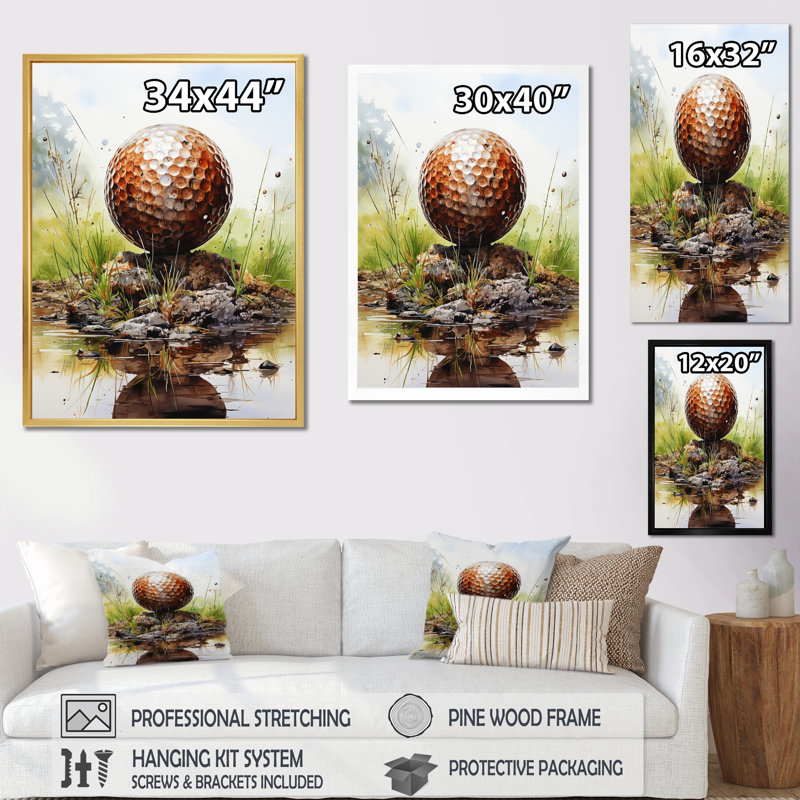 Minimalisme Golf Ball II - art mural toile de golf, H 40 po x l 30 po x P 1,5 po, Cadre flottant noir