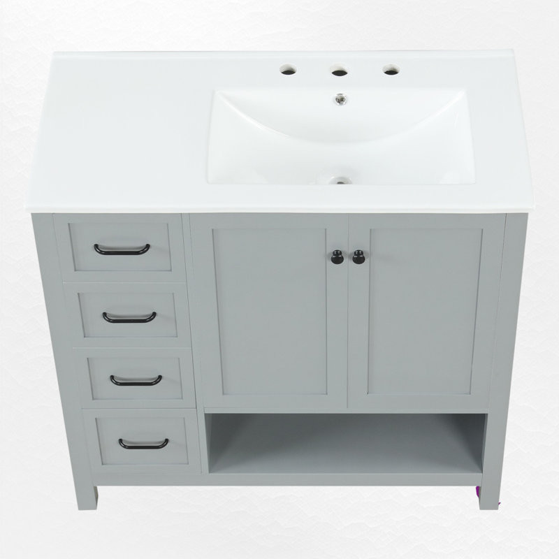 Meuble-lavabo simple 36 po avec comptoir en céramique, Gris, Noir