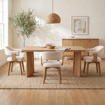 Ensemble de salle à manger rectangulaire moderne en bois massif et manufacturé avec chaises rembourrées avec dossier et accoudoirs, pour 4 ou 6 personnes, pour la cuisine, le salon, la salle à manger