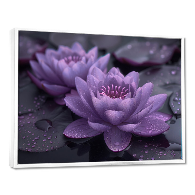Saltzman - Lotus, art mural, H 12 po x l 20 po, Cadre flottant blanc