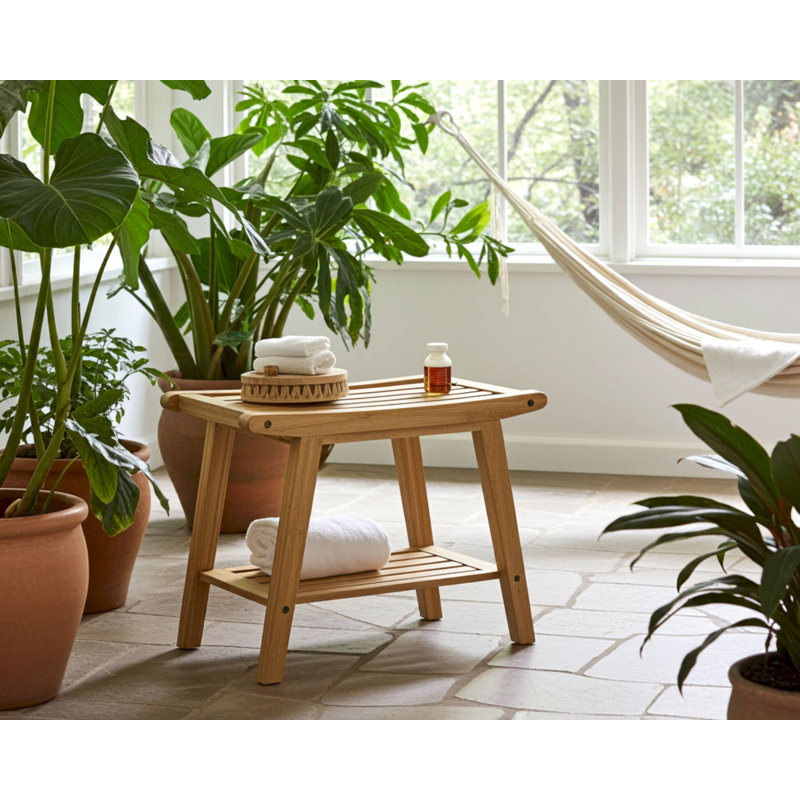Bamboo 19.5"W Slat Spring Shower Bench, Natural