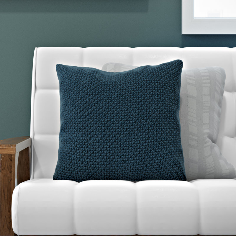 Housse de coussin carré en coton Mansel, Bleu paon, Carré de 20 po, Polyester