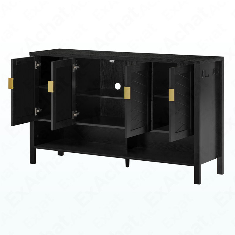 55.1'' 4-Door Storage Sideboard - Adjustable Shelves & Double Hooks For Multi-Scene, Black