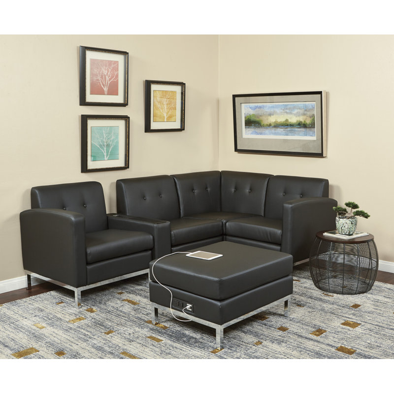 Olen Faux Leather Ottoman, Faux Leather Smoke