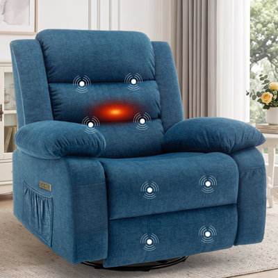 KORSER Recliner Chair With Heat And Massage,Oversized Recliner, 360°Swivel Manual Recliners For Living Room, Rocker Recliner With Side Pockets