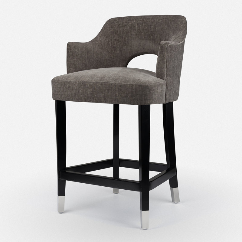 Upholstered Wooden Frame Bar Stool, Grey