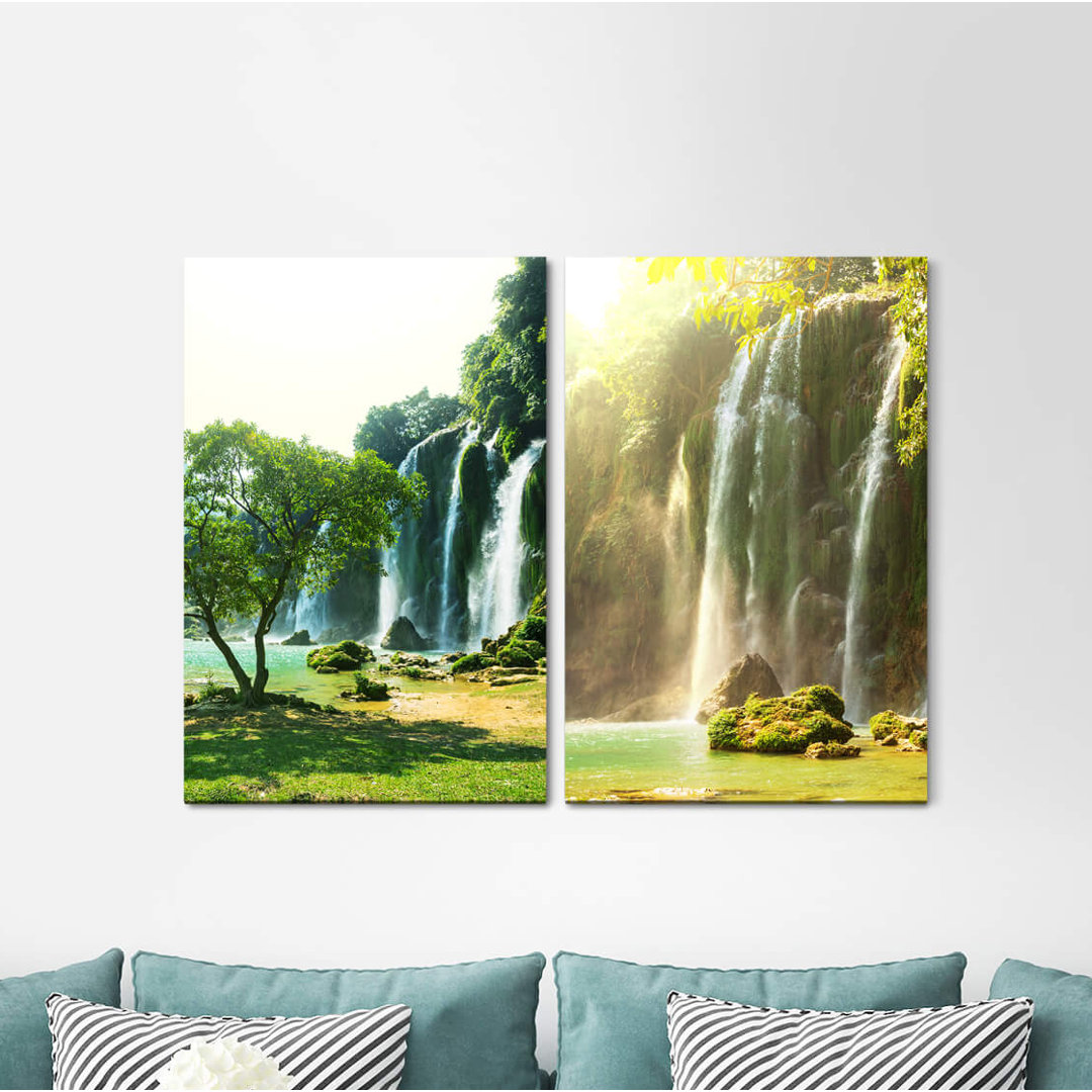 2-tlg. Leinwandbilder-Set - Fotografie „China Detian Waterfalls Nature Powerful Green Summer”