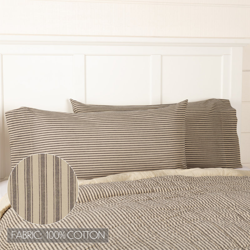 King Size Charcoal and Creme Cotton Striped Pillowcase Set