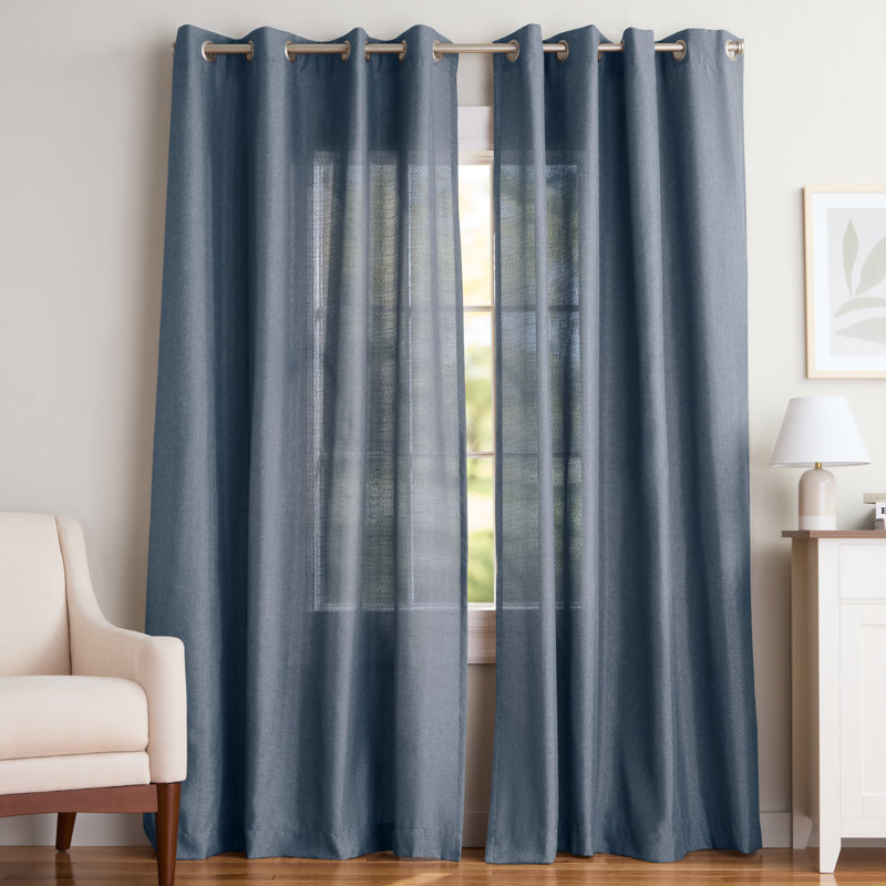 Loha GT Aaliyah Solid Color Semi-Sheer Grommet Curtain Panels, 54" W x 84" L, Blue