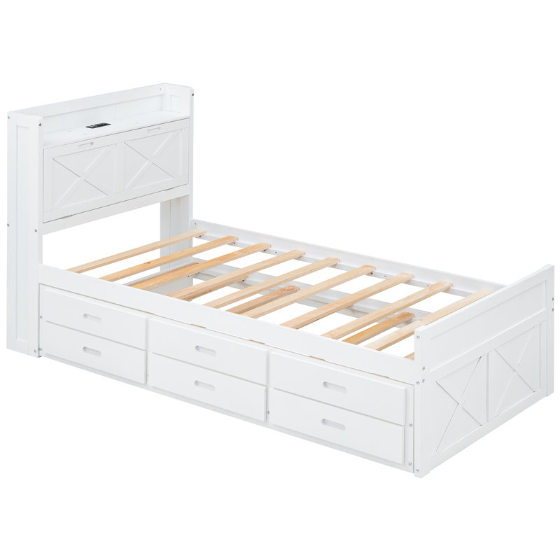 Twin Size Bed With Headboard Outlets & Practical Storage Function Abundant Space Options