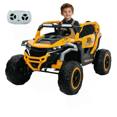 Ride On Models Truck Car 12V Kids Electric Vehicles, Remote Control, Front & Rear Shock Suspension, 2 Seater UTV, Flashlights And A Built-In Music Player, For Age 3-6 Years Old (Yellow)
